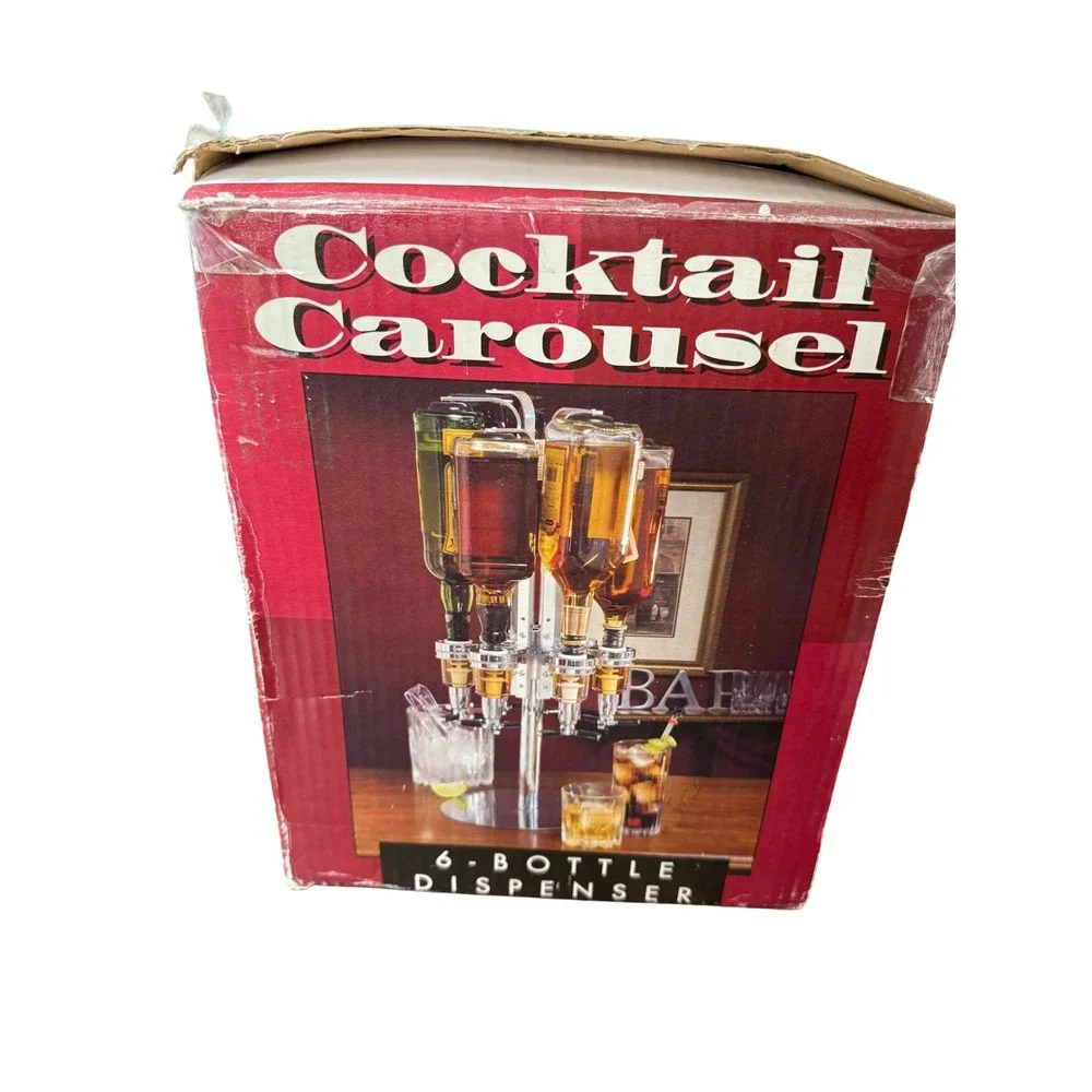 Cocktail Carousel 6 Bottle Liquor Dispenser Bar‎ Home Party Rotating Drink Mixer